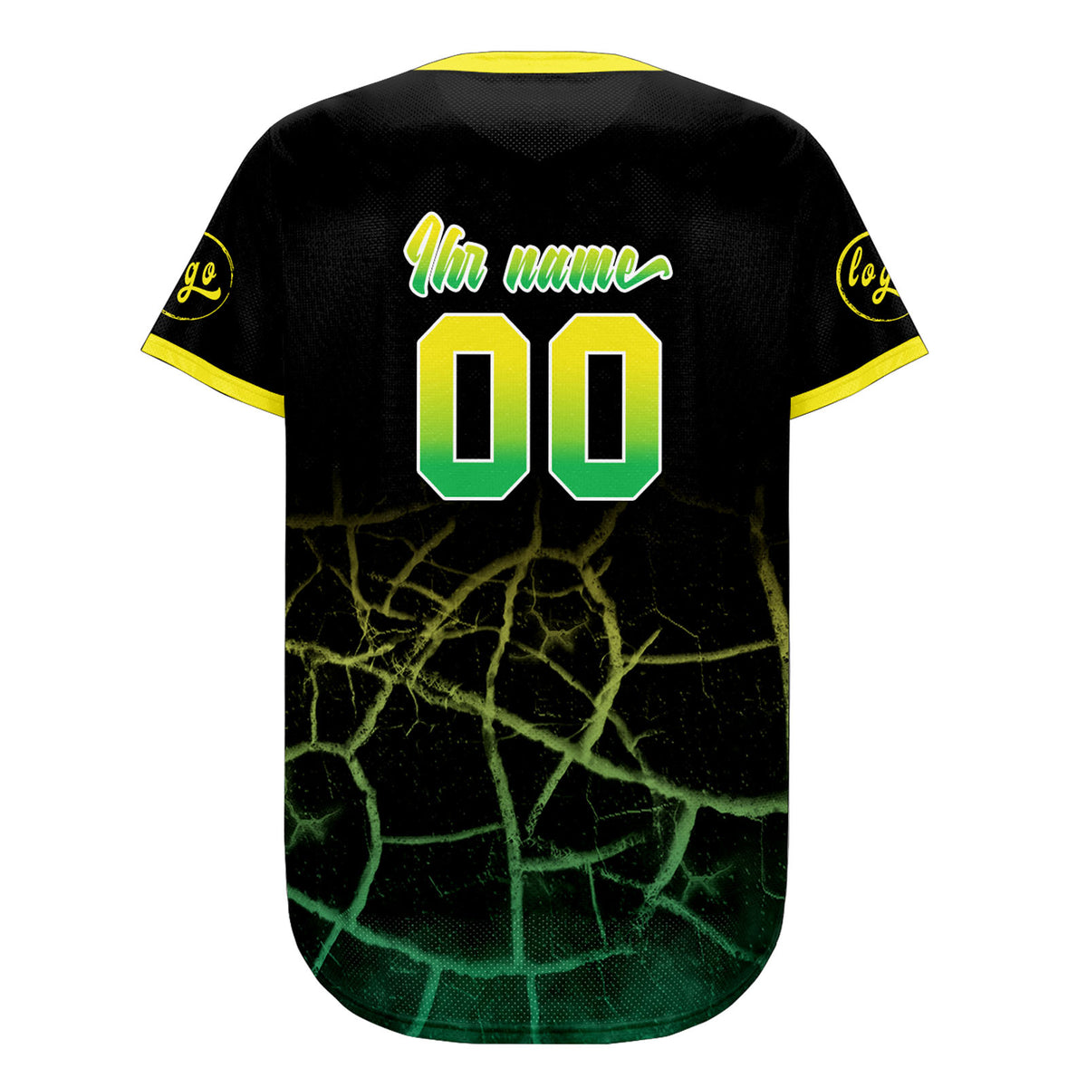 Benutzerdefiniert Schwarz Gelb Grün Personalisierter Baseball Jersey mit Farbverlauf Team Uniform mit Namen und Nummer