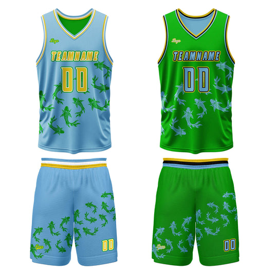 Benutzerdefinierte Blau Grün Reversible Basketball Jersey Personalisierte Print Name Nummer Logo