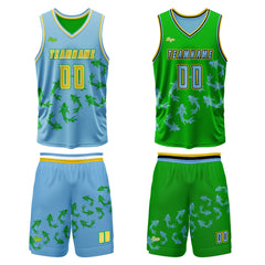 Benutzerdefinierte Blau Grün Reversible Basketball Jersey Personalisierte Print Name Nummer Logo