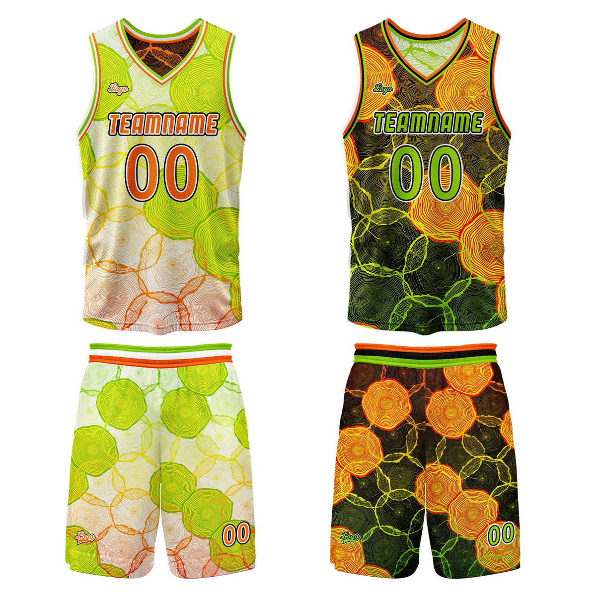 Benutzerdefinierte Grün Orange Reversible Basketball Jersey Personalisierte Print Name Nummer Logo