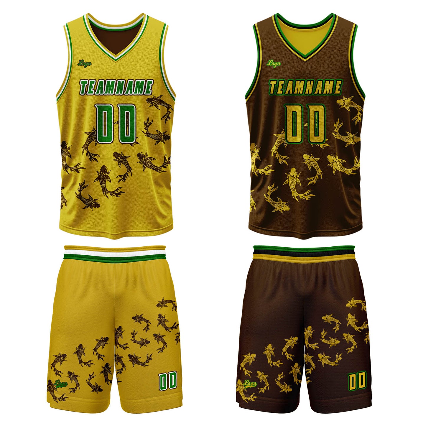 Benutzerdefinierte Gelb Braun Reversible Basketball Jersey Personalisierte Print Name Nummer Logo