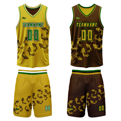 Benutzerdefinierte Gelb Braun Reversible Basketball Jersey Personalisierte Print Name Nummer Logo