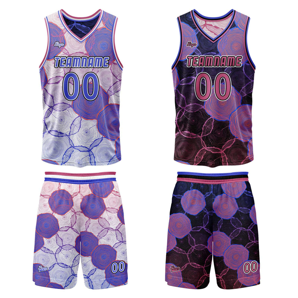 Benutzerdefinierte Blau Lila Reversible Basketball Jersey Personalisierte Print Name Nummer Logo