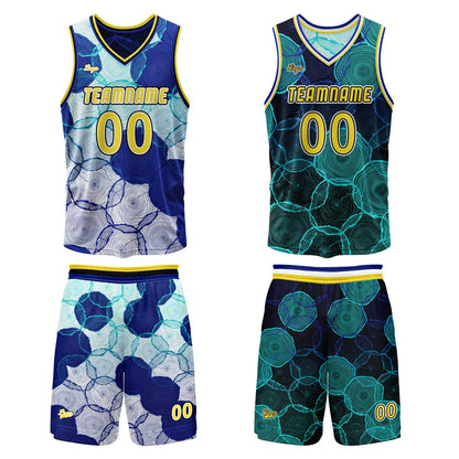 Benutzerdefinierte Blau Grün Reversible Basketball Jersey Personalisierte Print Name Nummer Logo