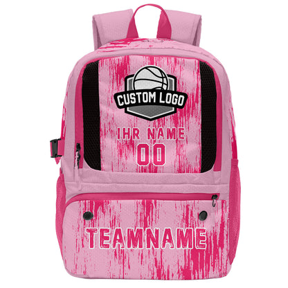 Personalisierter Basketball - und Fußballrucksack in Rosa & Rosa und Weiß mit Spielernamen & Nummern und Teamlogo #BP-0919-0029
