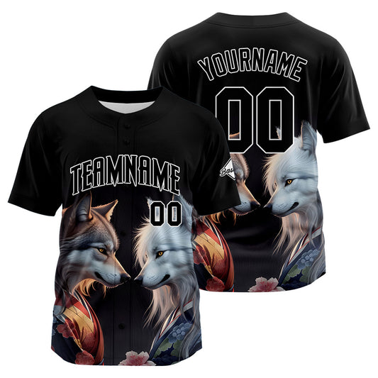 Benutzerdefinierte Baseball Jersey Personalisierte Baseball Shirt genäht und Druck Kimono Wolf