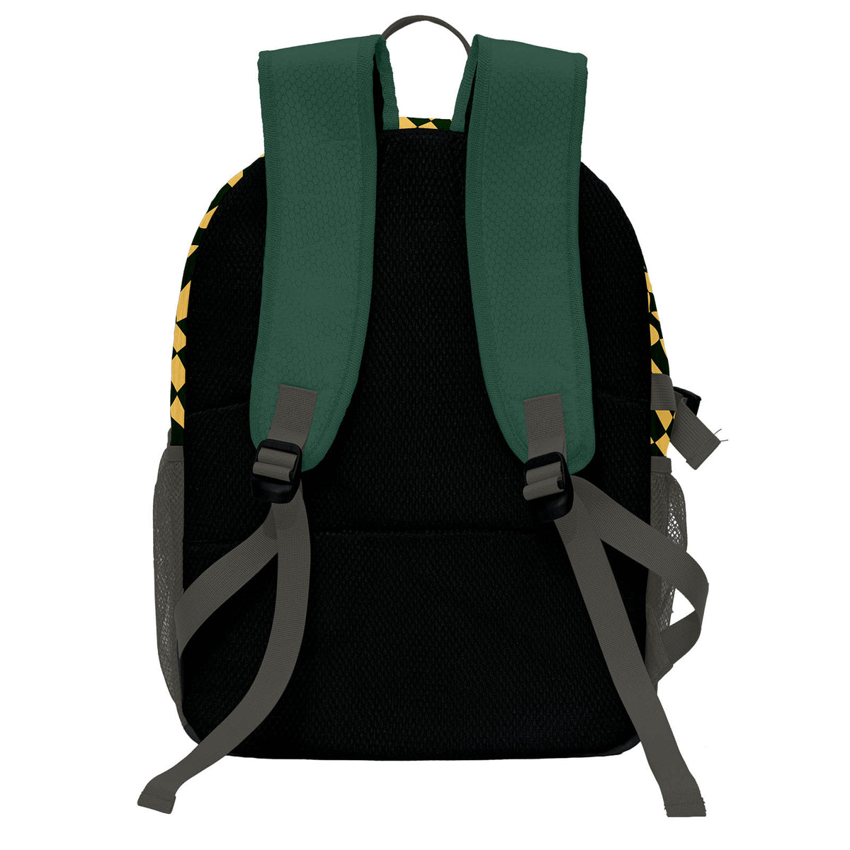 Personalisierter Basketball - und Fußballrucksack in Olivgrün und Gold mit Spielernamen & Nummern und Teamlogo #BP-0919-0022