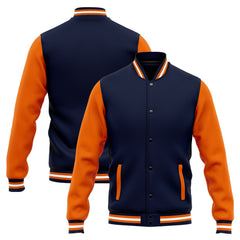 Benutzerdefinierte Varsity-Jacke. Letterman-Jacke für Männer, Frauen und Jugendliche Marine Orange