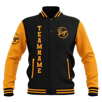 Benutzerdefiniert Schwarz Gelb Wasserdichte Varsity Jacken Personalisiert genäht Name Nummer Logo zu Letterman Jacken