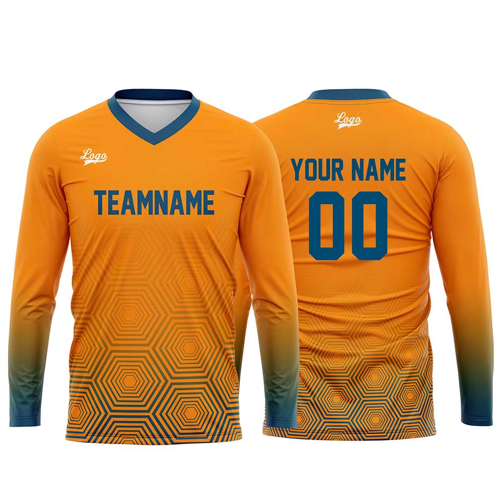 Kundenspezifisches Blau Orange Basketball Fußball Schießen langes T-Shirt für Erwachsene und Kinder