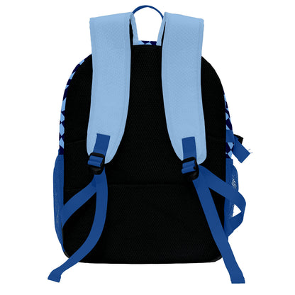 Personalisierter Basketball - und Fußballrucksack in Hellblau und Dunkelblau mit Spielernamen & Nummern und Teamlogo #BP-0919-0020