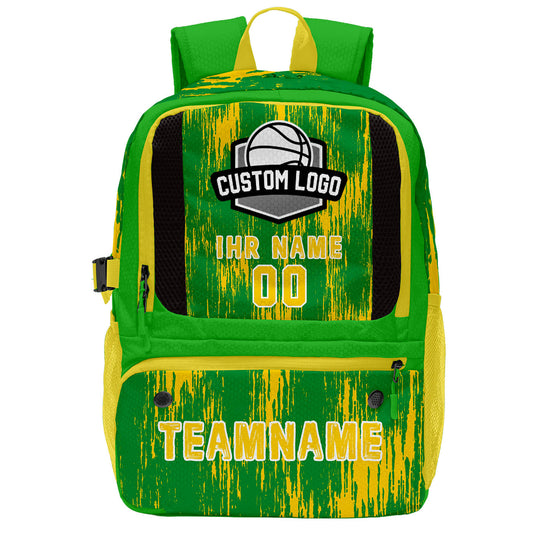 Individuell gestalteter Basketball - und Fußballrucksack in Grasgrün & Zitronengelb & personalisiert mit Spielernamen & Nummern und Teamlogo #BP-0919-0015