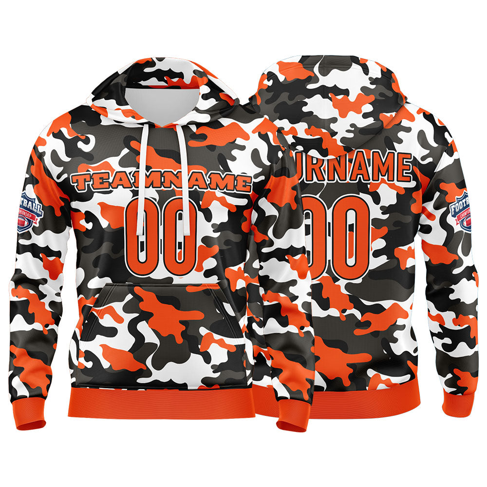 Benutzerdefinierter Sweatshirt-Hoodie für Mann, Frau, Mädchen, Junge. Drucken Sie Ihr Logo, Ihren Namen und Ihre Nummer Orange-Schwarz