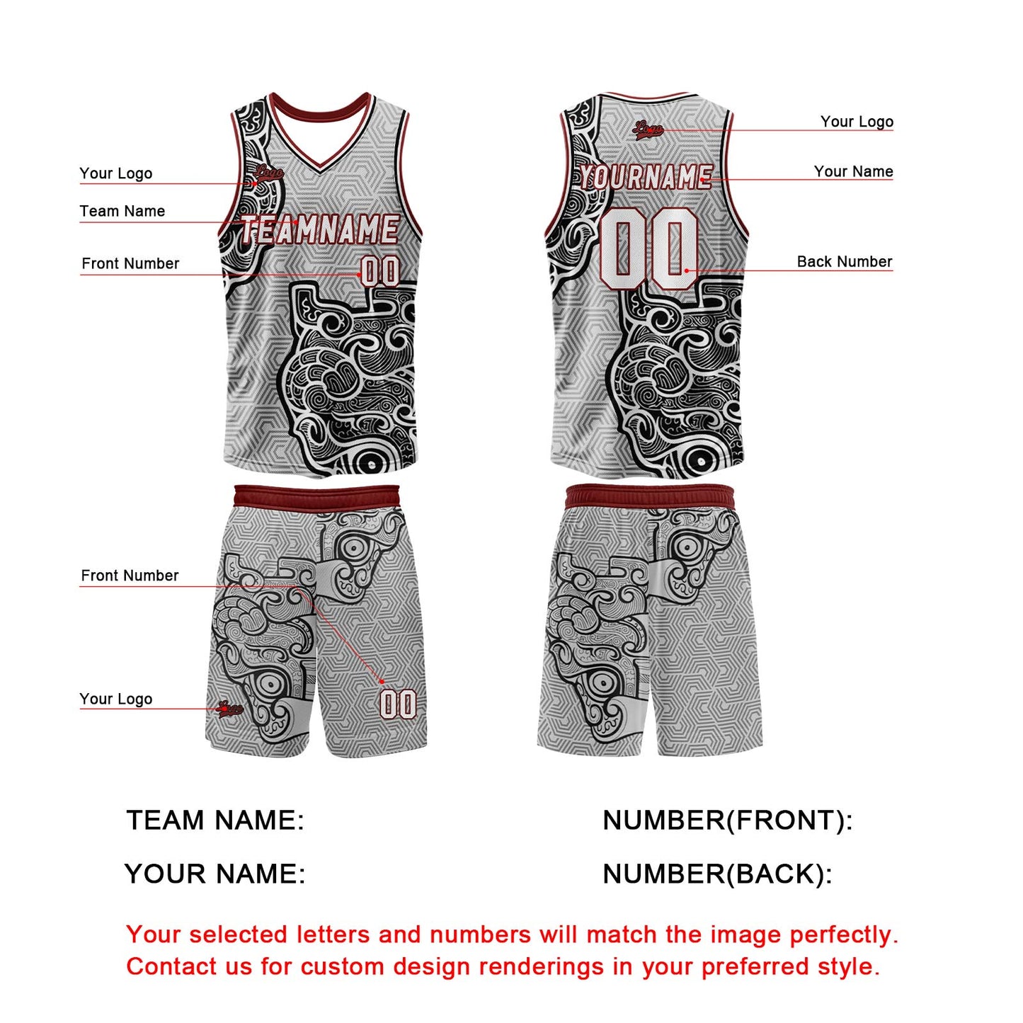 Benutzerdefinierter Grau Schwarz Basketball Jersey Uniform Anzug gedruckt Ihr Logo Name Nummer