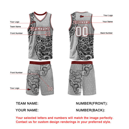 Benutzerdefinierter Grau Schwarz Basketball Jersey Uniform Anzug gedruckt Ihr Logo Name Nummer