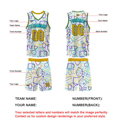Benutzerdefinierter Weiß Gelb Basketball Jersey Uniform Anzug gedruckt Ihr Logo Name Nummer