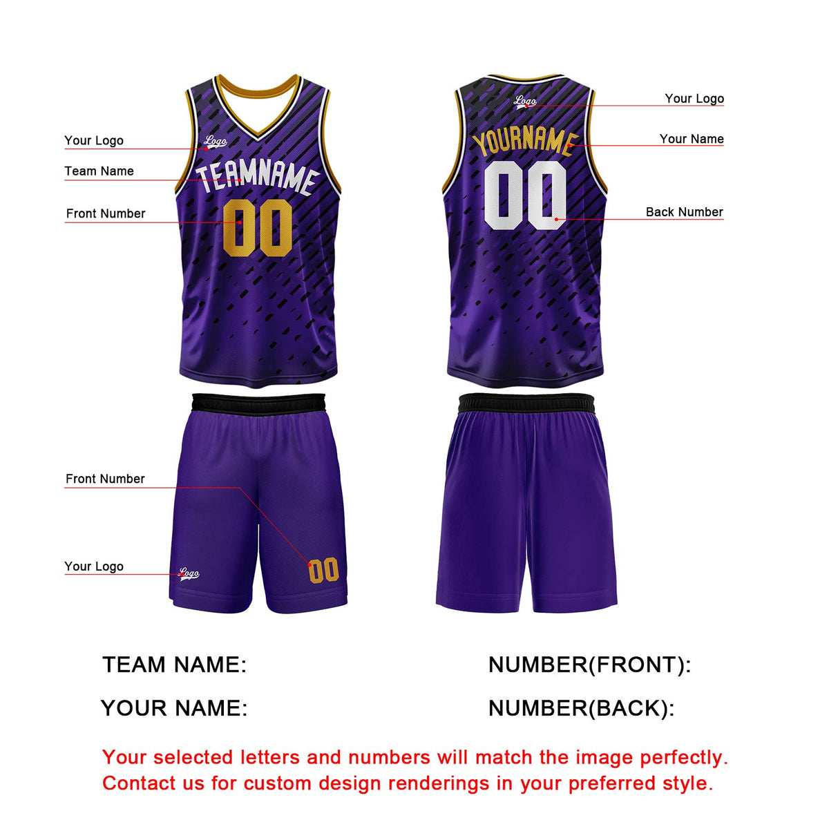 Benutzerdefinierter Lila Basketball Jersey Uniform Anzug gedruckt Ihr Logo Name Nummer