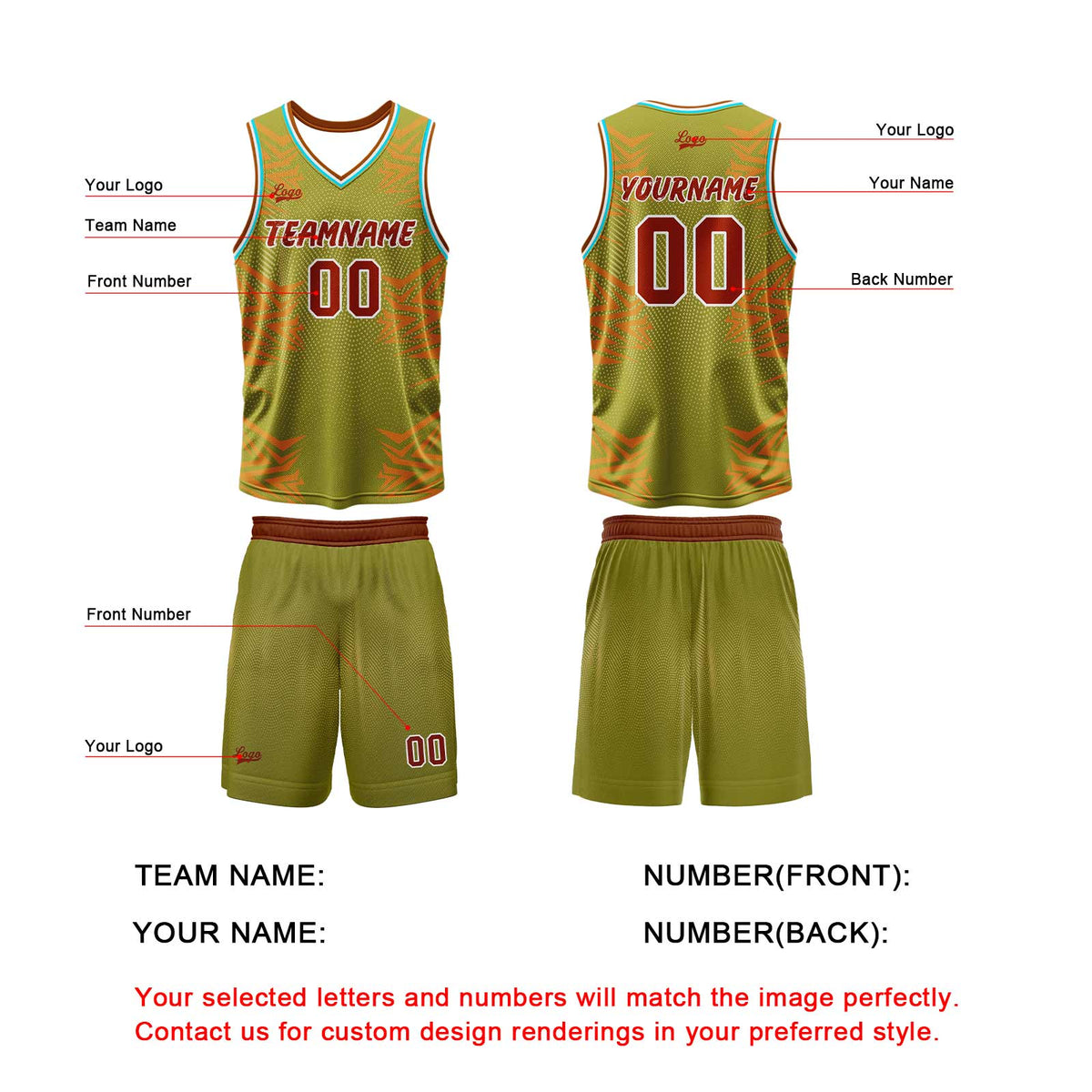 Benutzerdefinierter Armee Grün Basketball Jersey Uniform Anzug gedruckt Ihr Logo Name Nummer