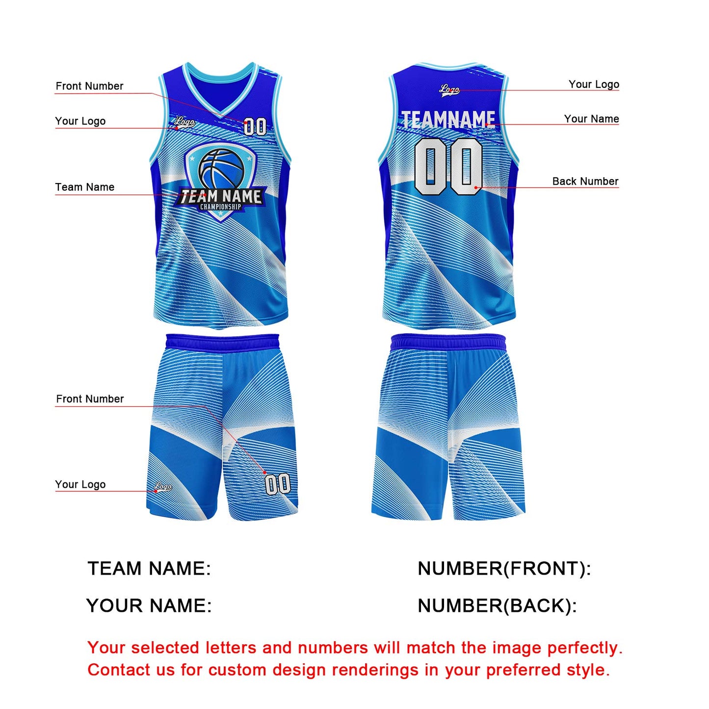 Benutzerdefinierter Blau Basketball Jersey Uniform Anzug gedruckt Ihr Logo Name Nummer