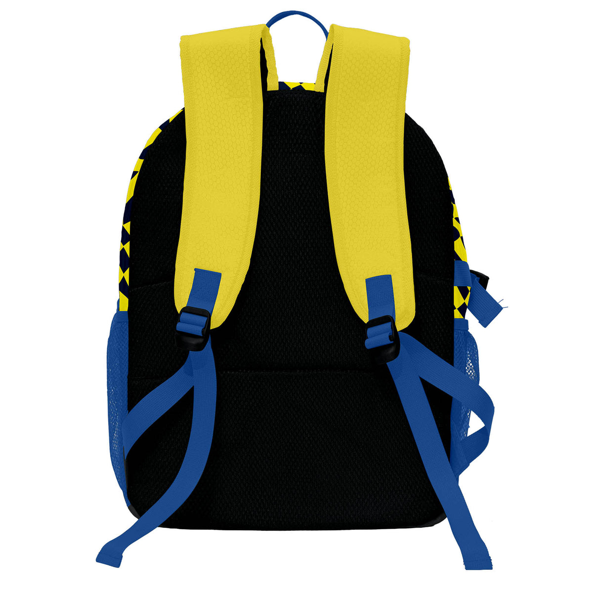 Personalisierter & zitronengelber Basketball - und Fußballrucksack mit verstecktem blauen Logo & Spielernamen & Nummern und Teamlogo #BP-0919-0018