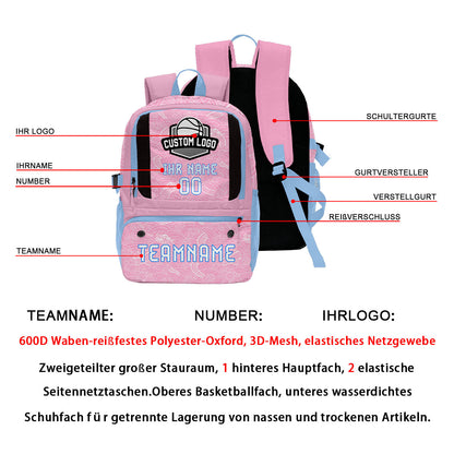 Personalisierter Basketball - und Fußballrucksack in Pink und Blau mit Spielernamen & Nummern und Teamlogo #BP-0919-0028