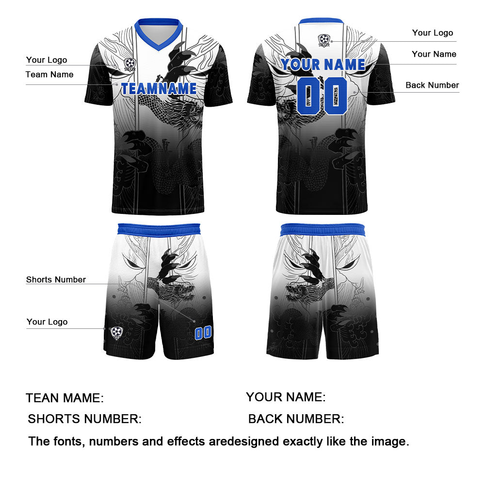Benutzerdefinierte Schwarz Blau Trikots für Männer Frauen Personalisierte Fußball Uniformen für Erwachsene und Kind