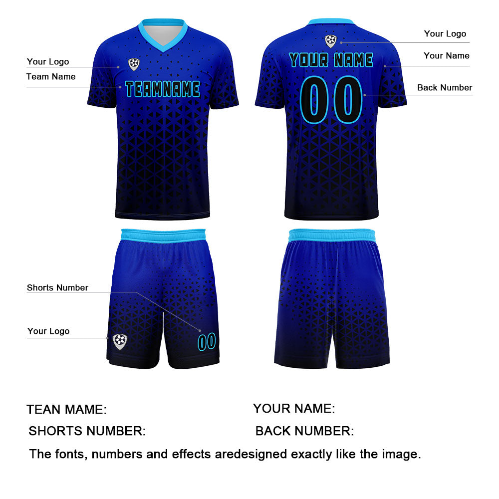 Benutzerdefinierte Blau Trikots für Männer Frauen Personalisierte Fußball Uniformen für Erwachsene und Kind