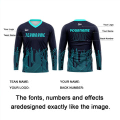 Kundenspezifisches Dunkelblau Cyan Basketball Fußball Schießen langes T-Shirt für Erwachsene und Kinder