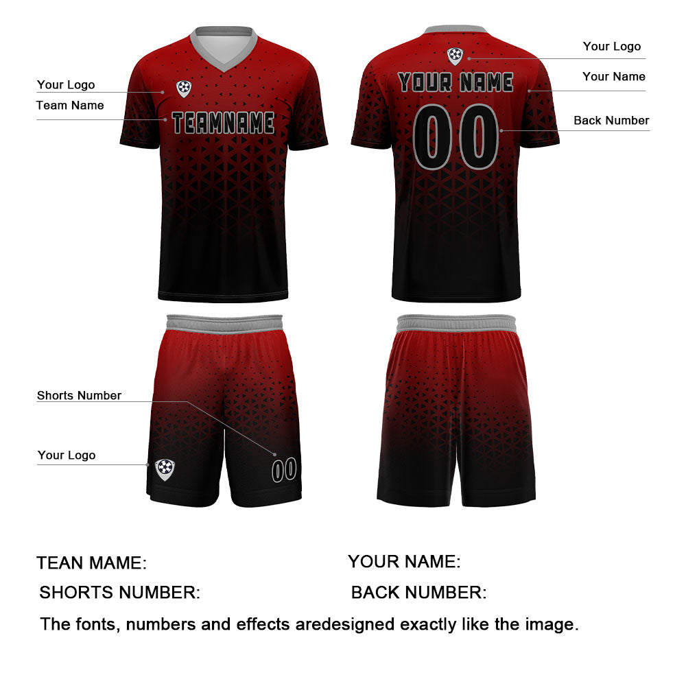 Benutzerdefinierte Rot Grau Trikots für Männer Frauen Personalisierte Fußball Uniformen für Erwachsene und Kind