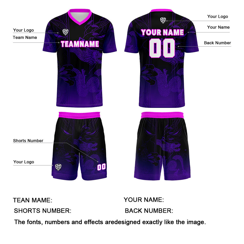 Benutzerdefinierte Schwarz Lila Trikots für Männer Frauen Personalisierte Fußball Uniformen für Erwachsene und Kind
