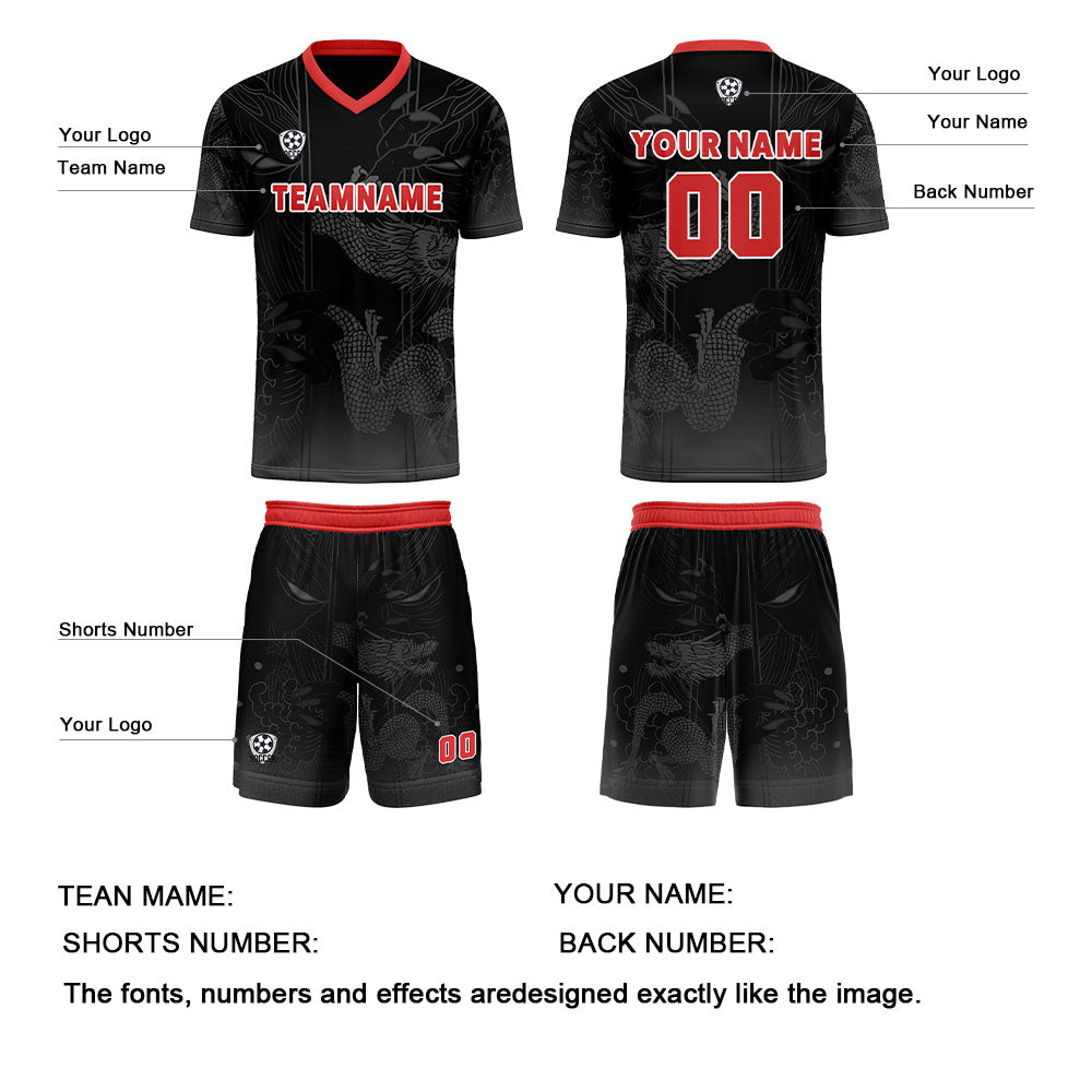 Benutzerdefinierte Schwarz Rot Trikots für Männer Frauen Personalisierte Fußball Uniformen für Erwachsene und Kind