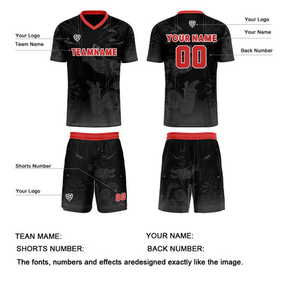 Benutzerdefinierte Schwarz Rot Trikots für Männer Frauen Personalisierte Fußball Uniformen für Erwachsene und Kind