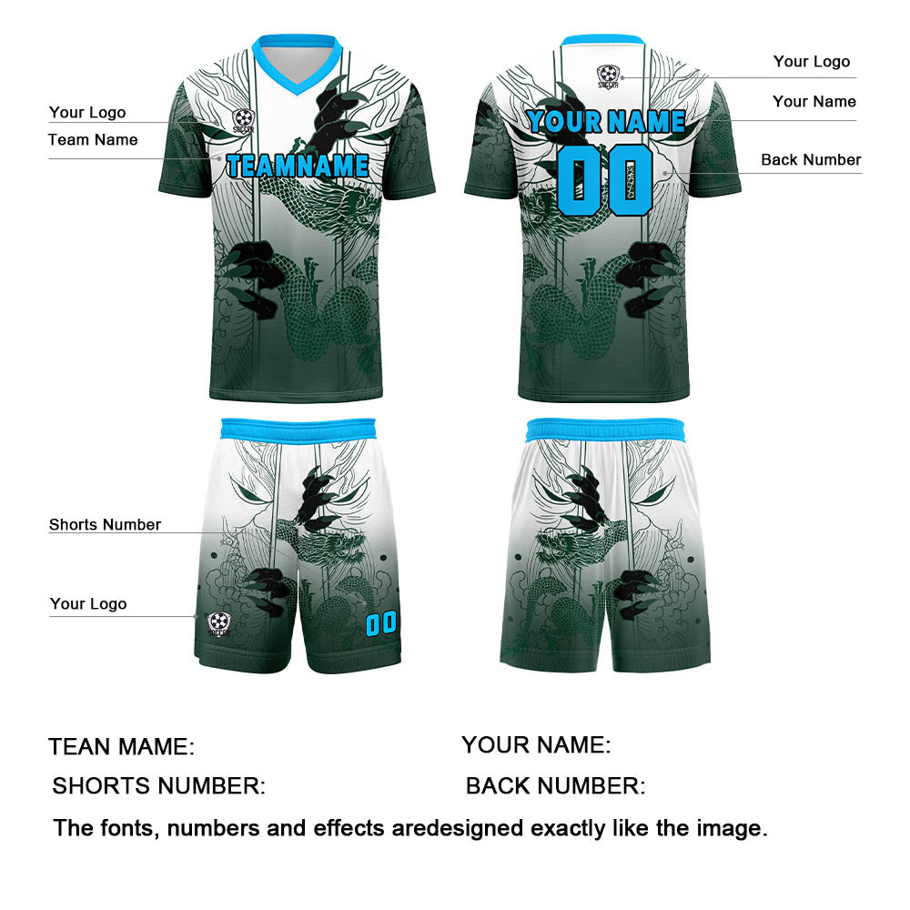 Benutzerdefinierte Grün Blau Trikots für Männer Frauen Personalisierte Fußball Uniformen für Erwachsene und Kind