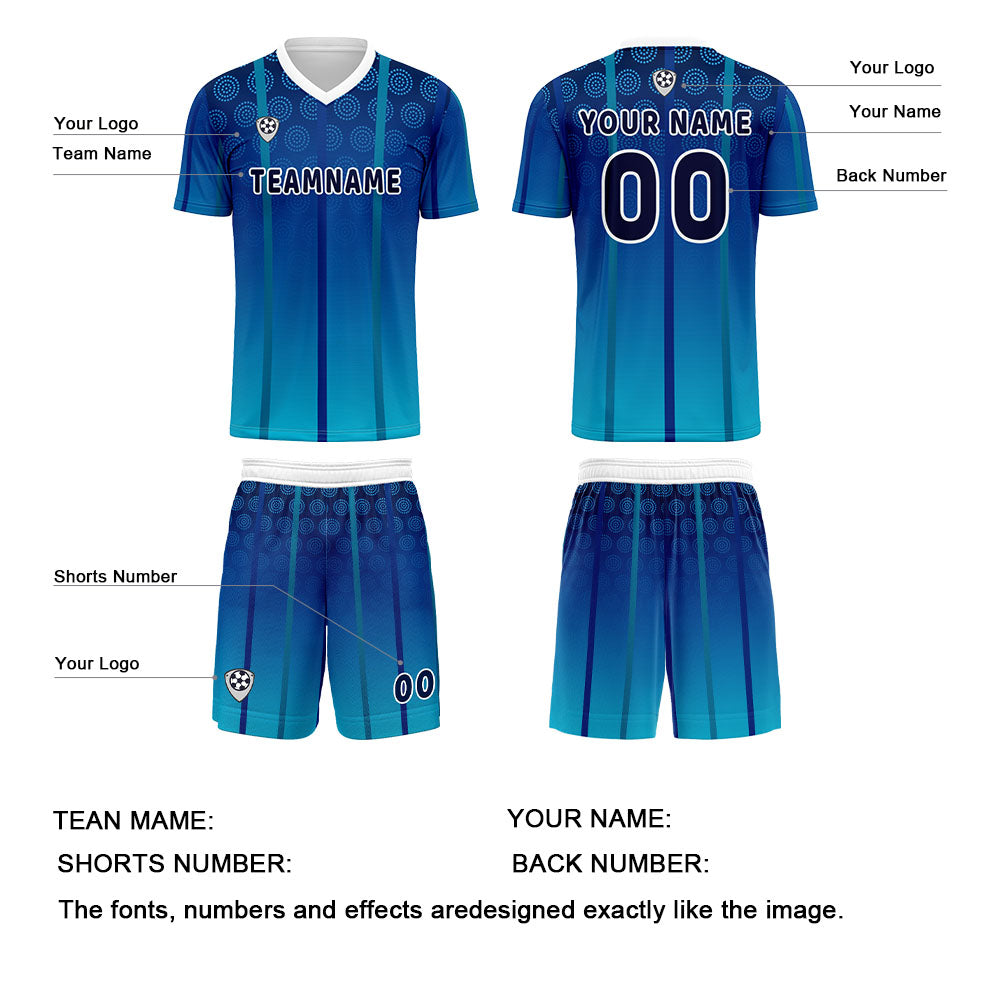 Benutzerdefinierte Blau Trikots für Männer Frauen Personalisierte Fußball Uniformen für Erwachsene und Kind