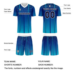 Benutzerdefinierte Blau Trikots für Männer Frauen Personalisierte Fußball Uniformen für Erwachsene und Kind