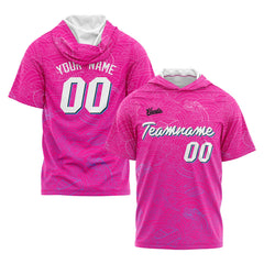 Benutzerdefinierte Rosa Kurzarm-Kapuzenpullover für Männer Frauen Hemden mit Kapuzen gedruckt Name Logo