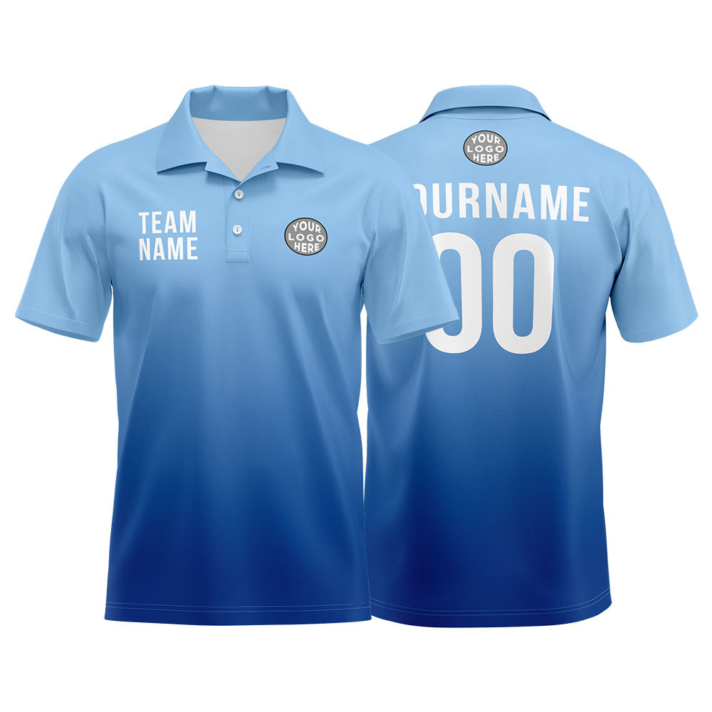 Benutzerdefinierte Hellblau Fußball Polo-Shirts Fügen Sie Ihr Einzigartiges hinzu Logo/Name/Nummer