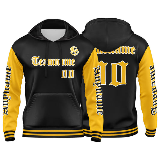 Benutzerdefinierter Gelb Schwarz Hoodie für Mann, Frau, Mädchen, Junge. Drucken Sie Ihr Logo, Ihren Namen und Ihre Nummer
