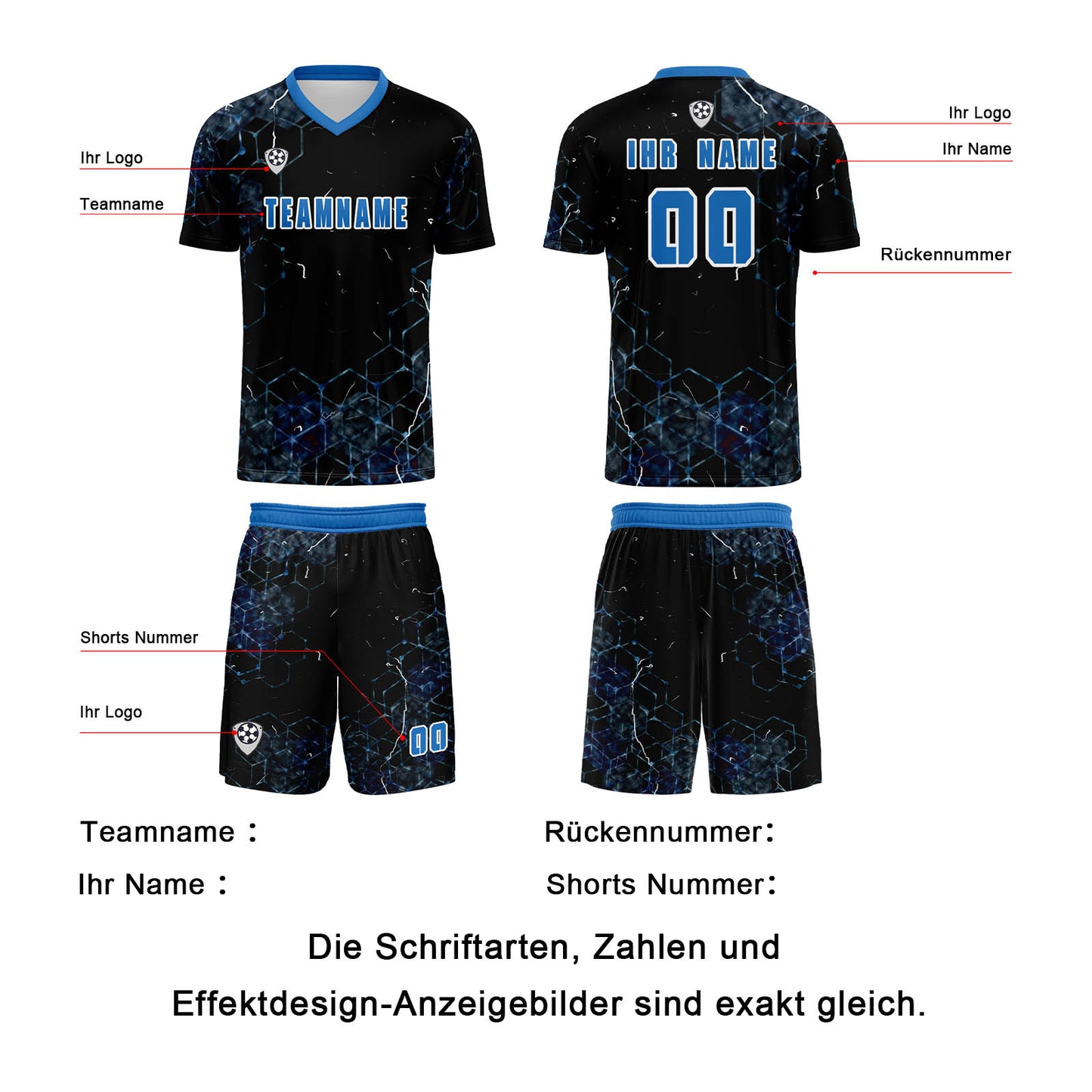 Benutzerdefinierte Blau Trikots für Männer Frauen Personalisierte Fußball Uniformen für Erwachsene und Kind