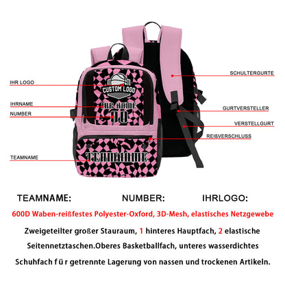 Personalisierter Basketball - und Fußballrucksack in Pink und Schwarz mit Spielernamen & Nummern und Teamlogo #BP-0919-0027