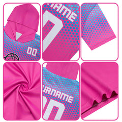 Benutzerdefinierte Rosa Blau Kurzarm-Kapuzenpullover für Männer Frauen Hemden mit Kapuzen gedruckt Name Logo