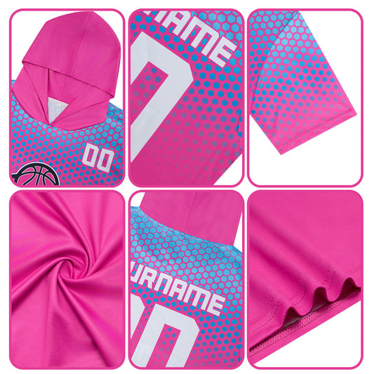 Benutzerdefinierte Rosa Hellblau Kurzarm-Kapuzenpullover für Männer Frauen Hemden mit Kapuzen gedruckt Name Logo