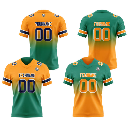 Benutzerdefinierte Orange Grün Reversibel Genäht Fußball Trikot Personalisierte Gradient Fußball Shirts für Männer gedruckt Team Name Nummer Logo