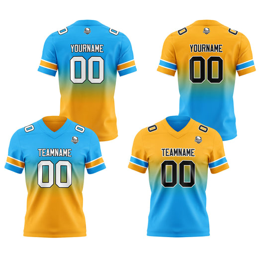Benutzerdefinierte Hellblau Orange Reversibel Genäht Fußball Trikot Personalisierte Gradient Fußball Shirts für Männer gedruckt Team Name Nummer Logo