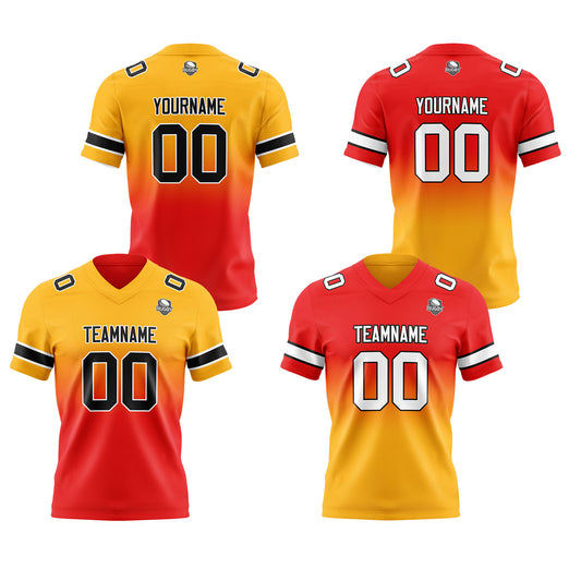 Benutzerdefinierte Lichtorange Rot Reversibel Genäht Fußball Trikot Personalisierte Gradient Fußball Shirts für Männer gedruckt Team Name Nummer Logo