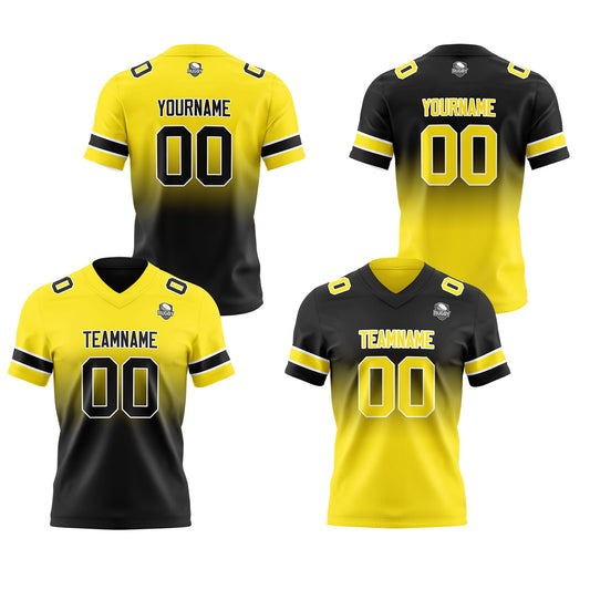 Benutzerdefinierte Gelb Schwarz Reversibel Genäht Fußball Trikot Personalisierte Gradient Fußball Shirts für Männer gedruckt Team Name Nummer Logo