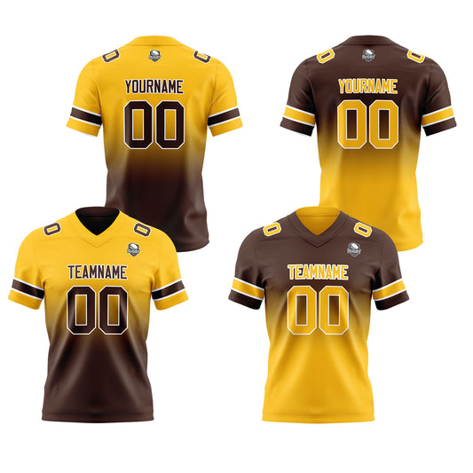 Benutzerdefinierte Gelb Braun Reversibel Genäht Fußball Trikot Personalisierte Gradient Fußball Shirts für Männer gedruckt Team Name Nummer Logo