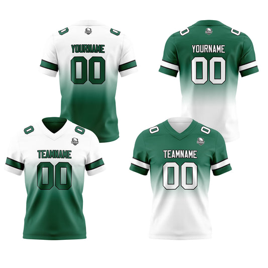 Benutzerdefinierte Weiß Grün Reversibel Genäht Fußball Trikot Personalisierte Gradient Fußball Shirts für Männer gedruckt Team Name Nummer Logo