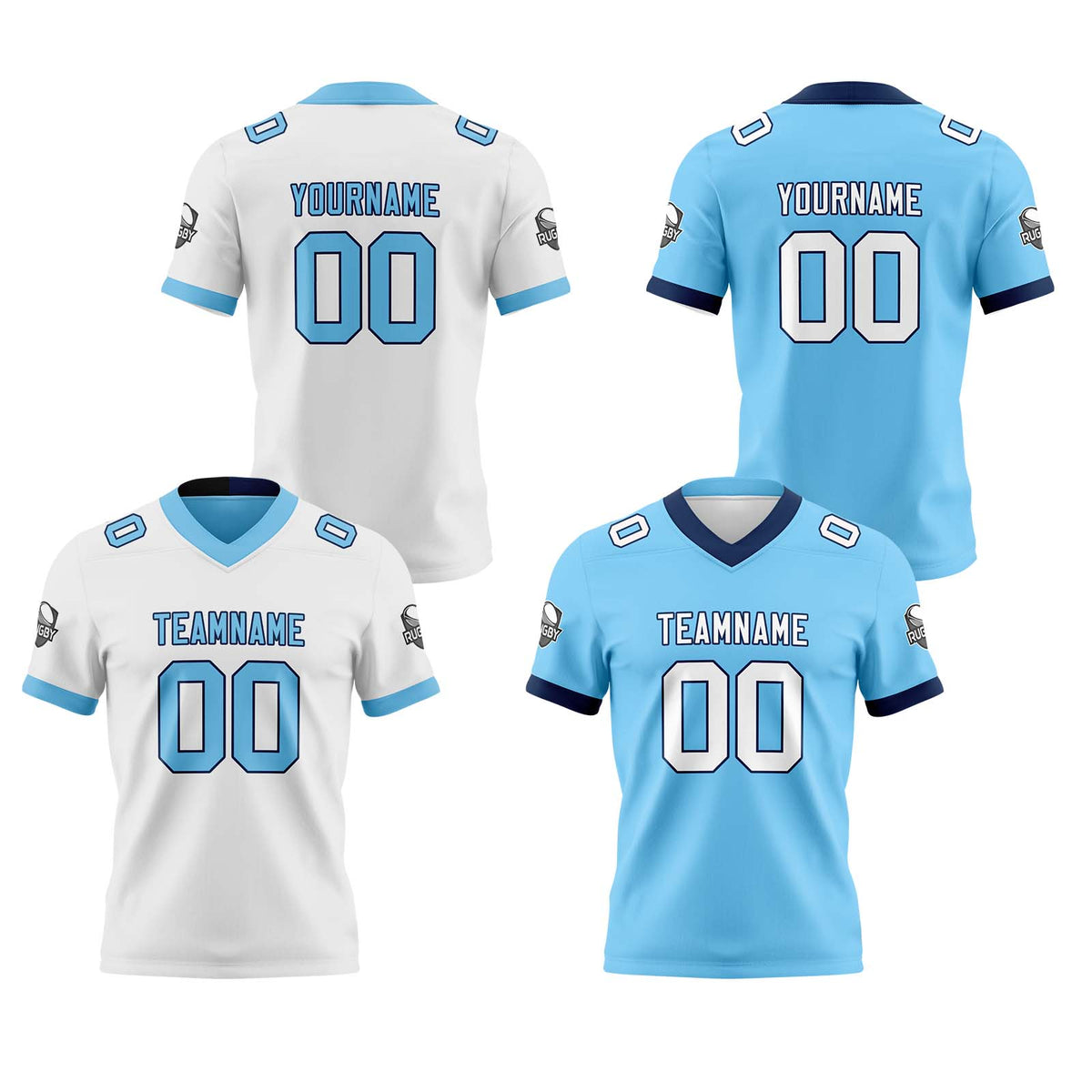 Benutzerdefinierte Weiß Lichtblau Reversibel Genäht Fußball Trikot Personalisierte Fußball Shirts für Männer gedruckt Team Name Nummer Logo