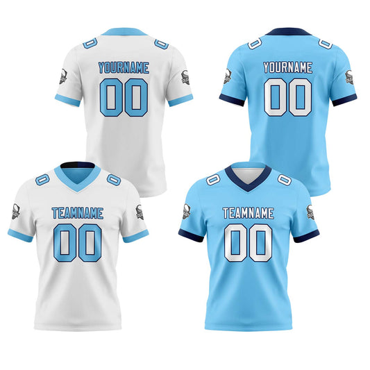 Benutzerdefinierte Weiß Lichtblau Reversibel Genäht Fußball Trikot Personalisierte Fußball Shirts für Männer gedruckt Team Name Nummer Logo
